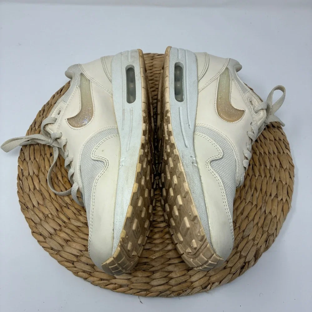 Nike Air Max 1 Women's 9 Sail Cream White Glitter Swoosh Sneakers AT5248-100 - Picture 3 of 8